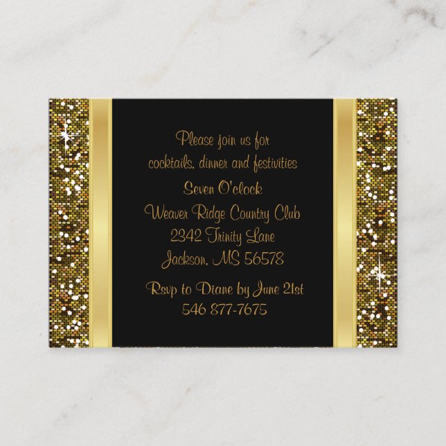 Carte D'accompagnement Parties scintillant d'or Confetti et Black Eleganc (Devant)