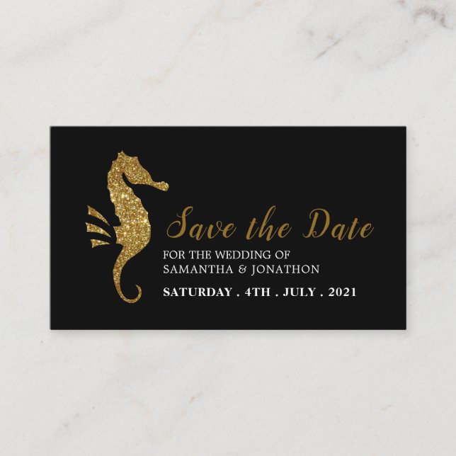 Carte D'accompagnement Parties scintillant d'or Seahorse Enregistrer la d (Devant)