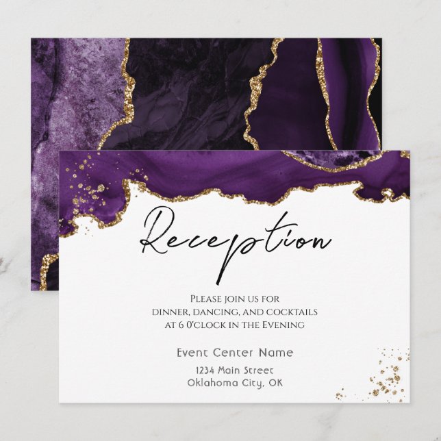 Carte D'accompagnement Parties scintillant d'or violet Agate Pierre Maria (Devant / Derrière)