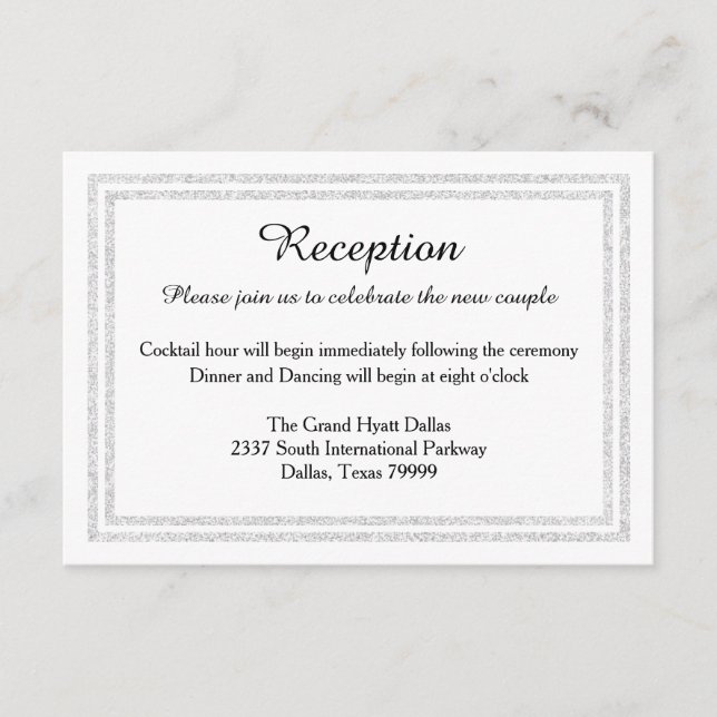 Carte D'accompagnement Parties scintillant en argent blanc chic - Récepti (Devant)