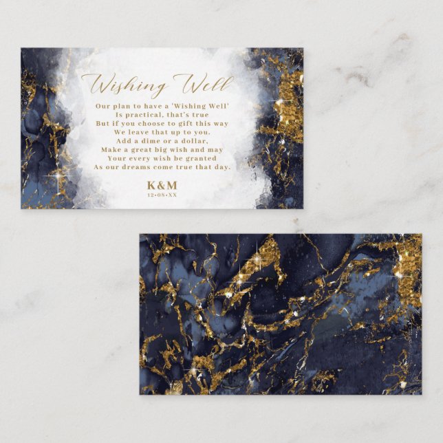 Carte D'accompagnement Parties scintillant en marbre Wishing well V1 Navy (Devant / Derrière)
