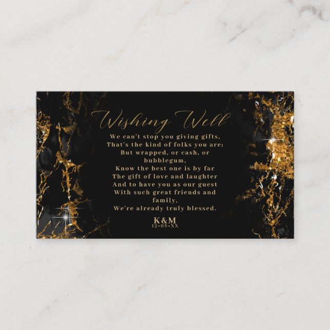 Carte D'accompagnement Parties scintillant en marbre Wishing well V3 Blac (Devant)