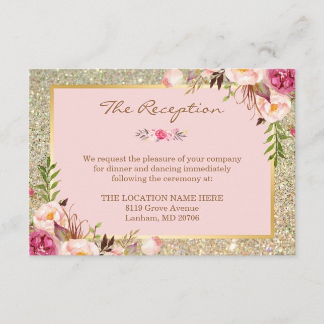 Carte D'accompagnement Parties scintillant en or rose rose classique Réce (Devant)