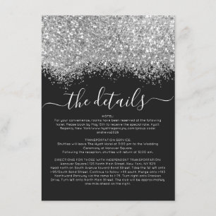 Carte D'accompagnement Parties scintillant Noir Argent Confetti Mariage D