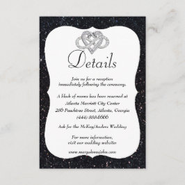 Carte D'accompagnement Parties scintillant noire Infinity Heart Détails d