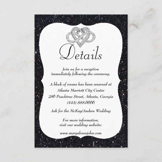 Carte D'accompagnement Parties scintillant noire Infinity Heart Détails d (Devant)