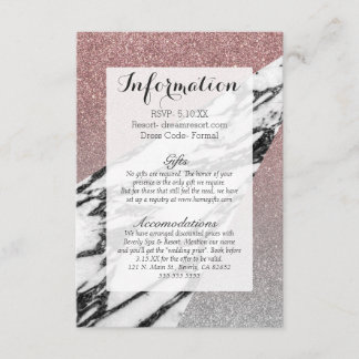 Carte D'accompagnement Parties scintillant or Rose en argent et marbre gé