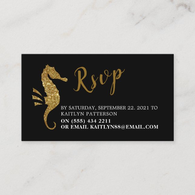Carte D'accompagnement Parties scintillant Or Seahorse RSVP (Devant)