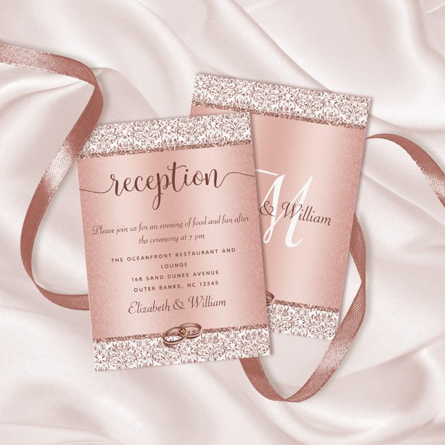 Carte D'accompagnement Parties scintillant Rose Gold Damask  Mariage Réce (Créateur téléchargé)