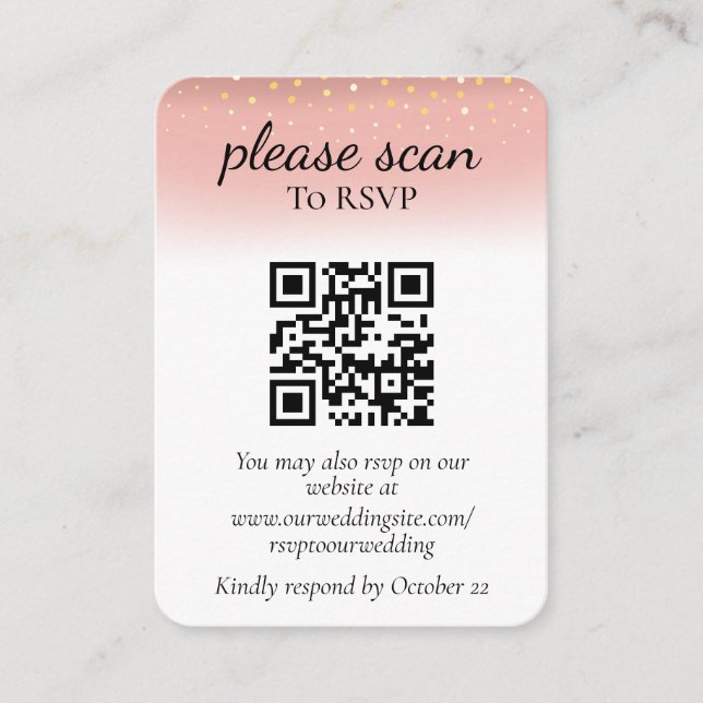 Carte D'accompagnement Parties scintillant rose moderne RSVP avec code QR (Devant)
