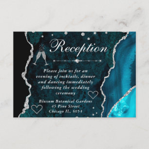 Carte D'accompagnement Parties scintillant turquoise et Argent Faux Récep