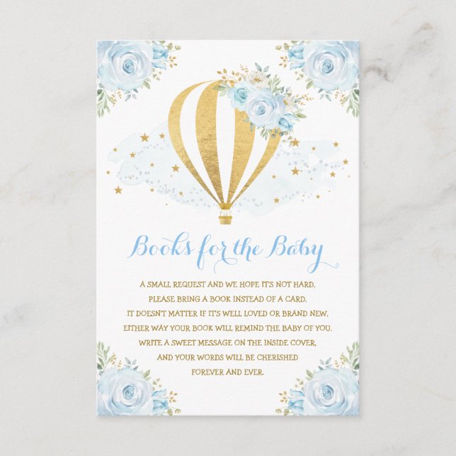 Carte D'accompagnement Pastel Blue Floral Hot Air Balloon Livres pour béb (Devant)