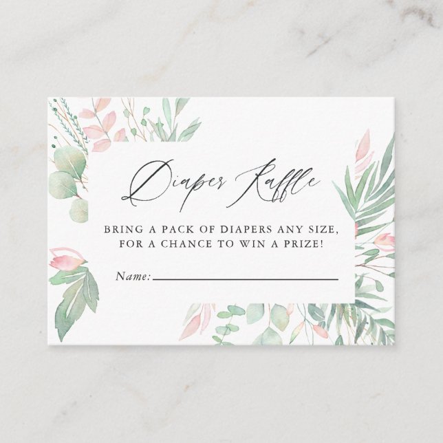 Carte D'accompagnement Pastel Blush Greenery Baby shower Déchets Raffle (Devant)