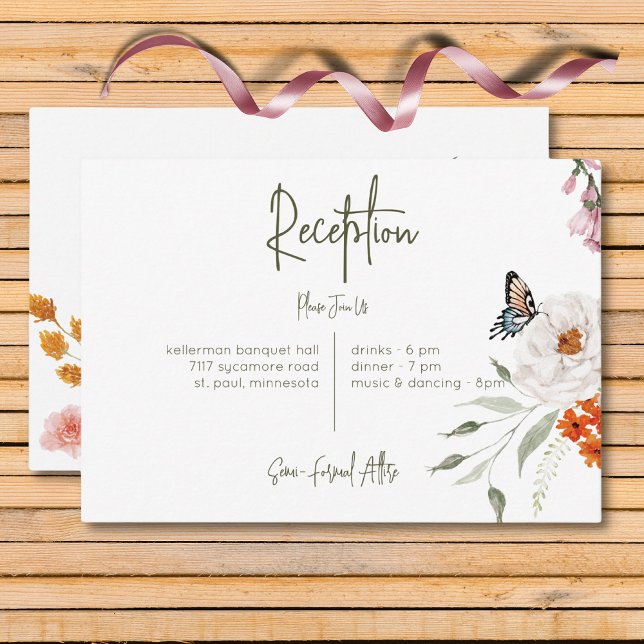 Carte D'accompagnement Pastel & Burgundy Blooms Réception Florale Moderne (Pastel & Burgundy Blooms Modern Floral Reception Enclosure Card)