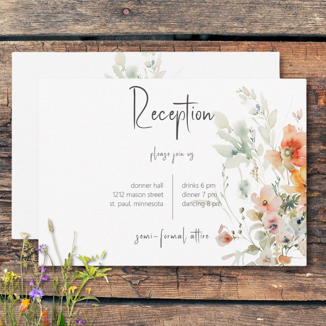 Carte D'accompagnement Pastel Loose Fleur sauvage Réception Moderne (Pastel Loose Wildflowers Modern Reception Enclosure Card)