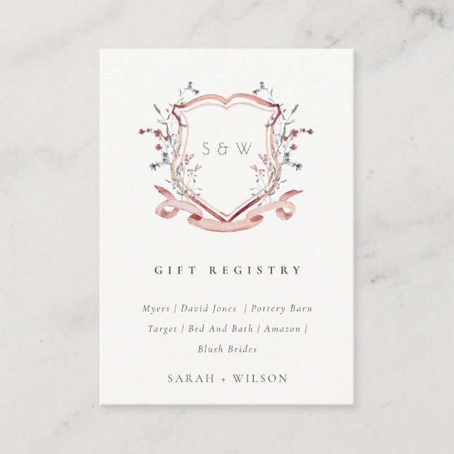 Carte D'accompagnement Pastel Pink Fleur sauvage Crest Mariage Registre d (Devant)