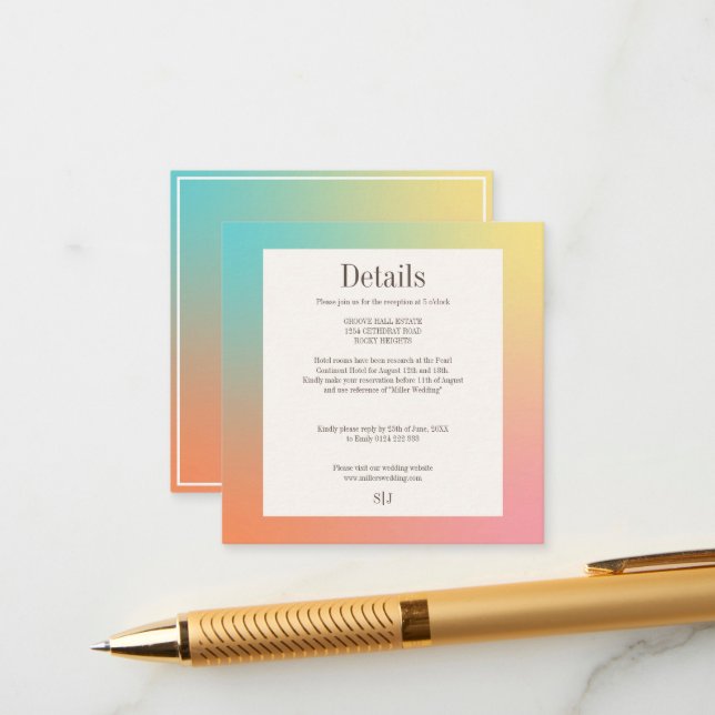Carte D'accompagnement Pastel Pink Gradient Retro Mariage élégant (Devant/Arrière en situation)