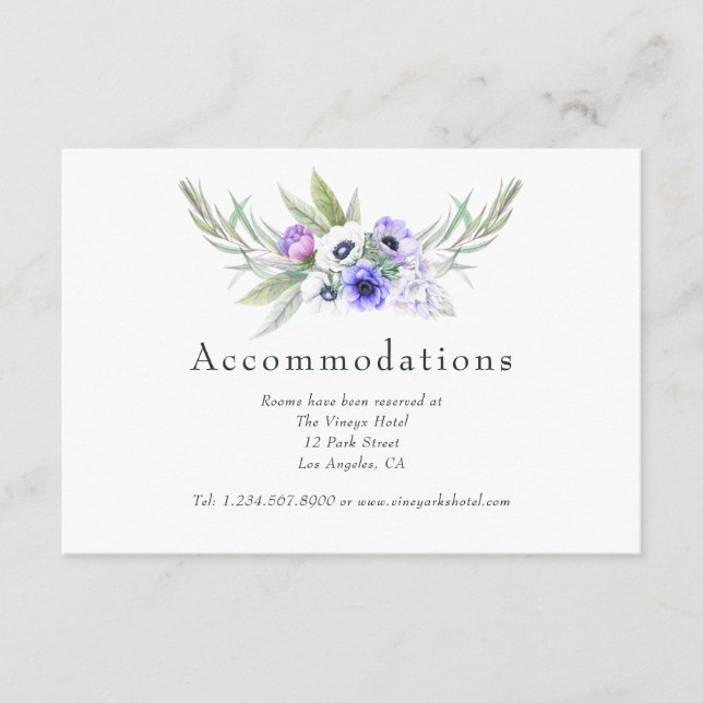 Carte D'accompagnement Pastel Violet Floral Mariage Hébergements (Devant)