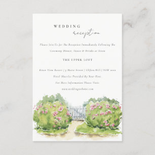 Carte D'accompagnement Pastel Watercolor Cottage Jardin Réception de mari