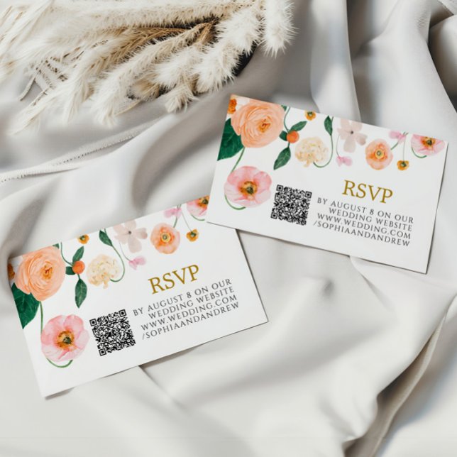 Carte D'accompagnement Pavot rose Mariage floral QR RSVP (Créateur téléchargé)