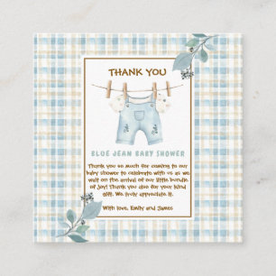 Carte D'accompagnement Pays En vichy Blue Jean Baby shower Merci