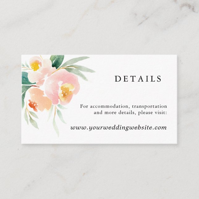 Carte D'accompagnement Peachy Peonies Détails du Mariage Site Web Insérer (Devant)