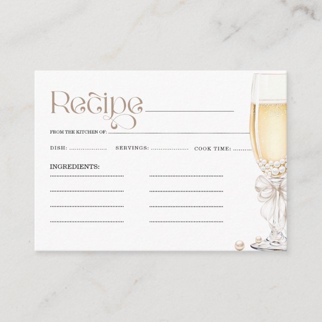 Carte D'accompagnement Pearls et Prosecco Fête des mariées à thème Recett (Devant)