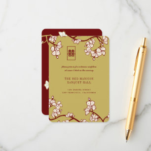 Carte D'accompagnement Pêche/Fleurs de prune Rouge Double Accueil Bonheur