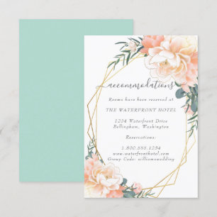 Carte D'accompagnement Pêcher Floral Gold Mint Green Mariage Logement