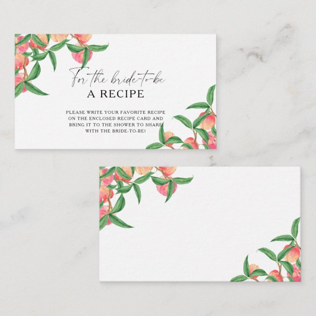 Carte D'accompagnement Pêches - Recette pour la mariée à être (Devant / Derrière)