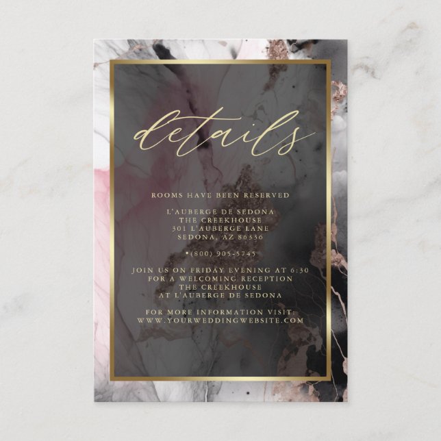 Carte D'accompagnement Peinture de code QR moderne Rose Abstrait Charcoal (Devant)