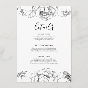 Carte D'accompagnement Peonies noires et blanches Information du mariage
