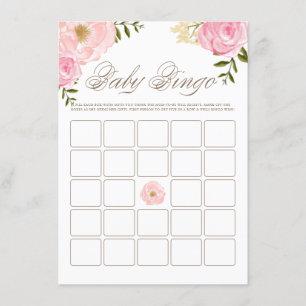 Carte D'accompagnement Peonies rose Aquarelle Baby shower Bingo Jeu