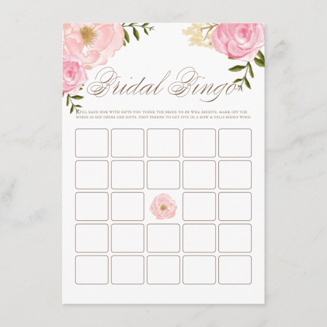 Carte D'accompagnement Peonies rose Aquarelle Fête des mariées Bingo Jeu (Devant)