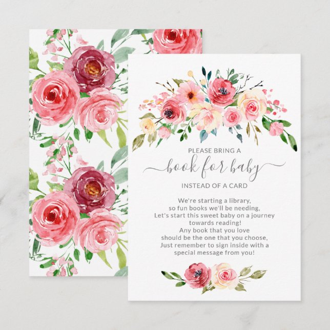 Carte D'accompagnement Peonies Rose Floral Baby shower Livre pour bébé (Devant / Derrière)