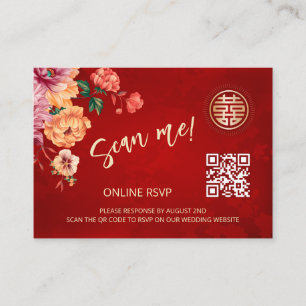 Carte D'accompagnement Peony Chinese Mariage QR Code RSVP Online