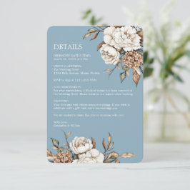 Carte D'accompagnement Peony et Hydrangea Mariage bleu Poudre