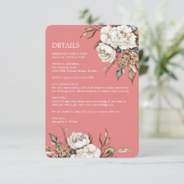 Carte D'accompagnement Peony moderne et Hydrangea Coral Mariage rose