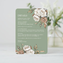 Carte D'accompagnement Peony moderne et Hydrangea Mariage vert olive