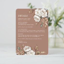 Carte D'accompagnement Peony moderne et Hydrangea Mocha Mousse Mariage
