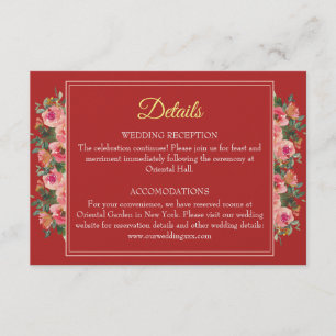 Carte D'accompagnement Peony rose floral moderne chinoises détails mariag