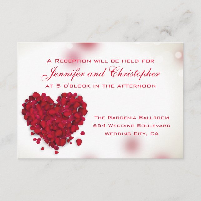 Carte D'accompagnement Pétales de Rose Rouge Cœur Amour Réception de Mari (Devant)