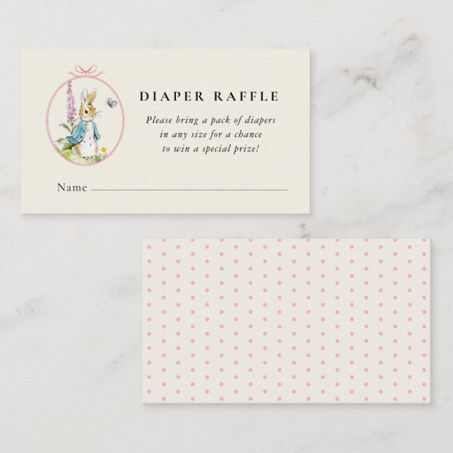 Carte D'accompagnement Peter Rabbit Bébé fille douche Chevalier Raffle (Devant / Derrière)