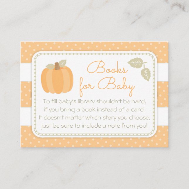 Carte D'accompagnement Petit Baby shower Citrouille pour un livre (Devant)