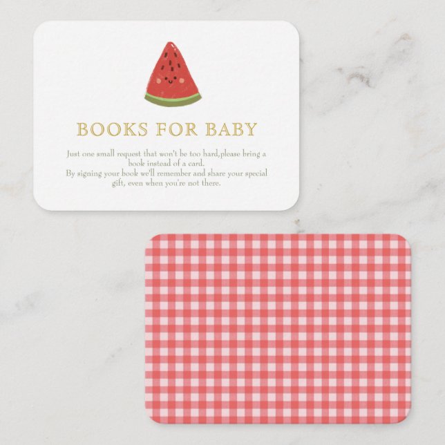 Carte D'accompagnement Petit Baby shower de melon doux. Livres pour bébé (Devant / Derrière)