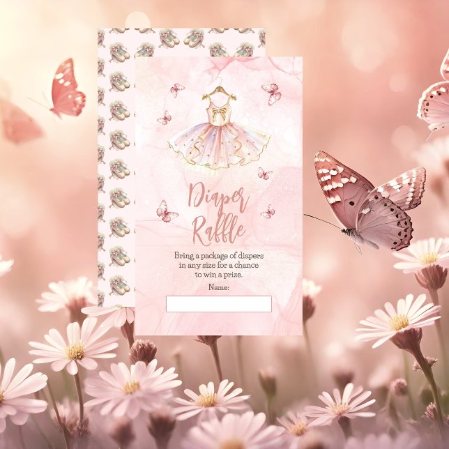 Carte D'accompagnement Petit Baby shower rose Ballerina Raffle de couche (A Sweet Little Ballerina Is On The Way & We're TUTU Excited Pink Girl Baby Shower Diaper Raffle Card)