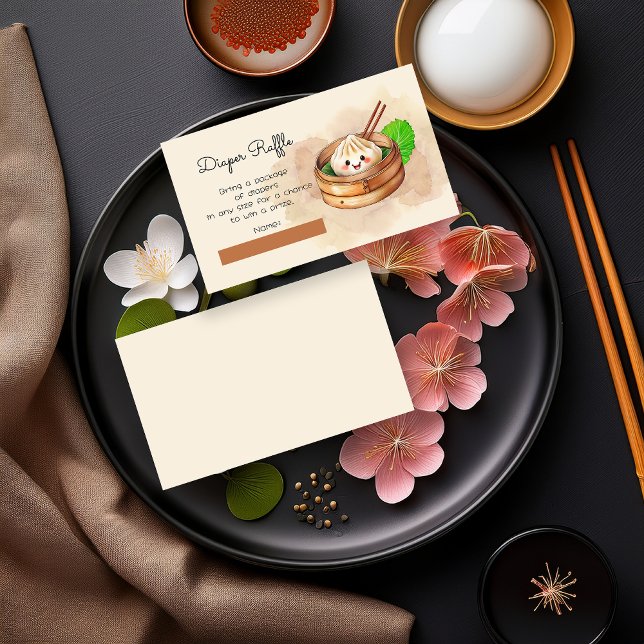 Carte D'accompagnement Petit chausson de Baby shower Kwai ("A Sweet Little Dumpling Is On The Way!" Kwai Steamed Dumpling Baby Shower Diaper Raffle Insert Card)