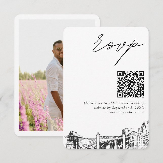 Carte D'accompagnement Petit code QR de réponse de mariage à Fort Worth (Devant / Derrière)