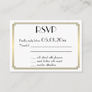 Carte D'accompagnement Petit Grand Gatsby Art Déco Gold Blanc Mariage RSV