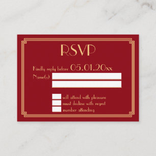 Carte D'accompagnement Petit Grand Gatsby Art Déco Mariage rouge RSVP